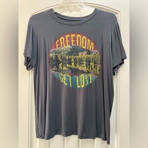 Gray and Red Short Sleeve Tee with Vintage Wilderness Design